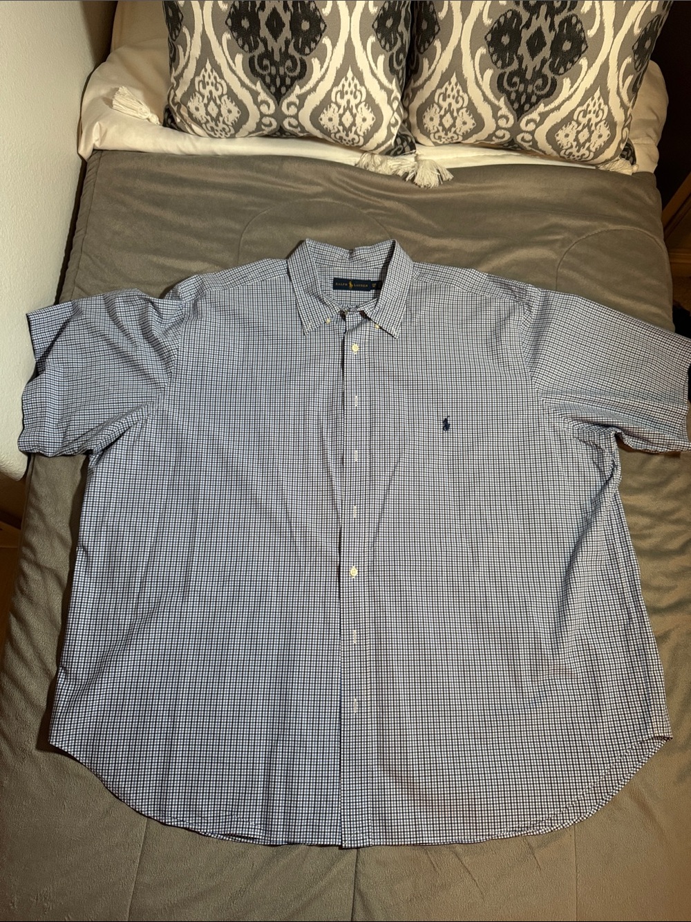Polo by Ralph Lauren Navy & White Micro-Check Short-Sleeve Button-Down Shirt 3XB